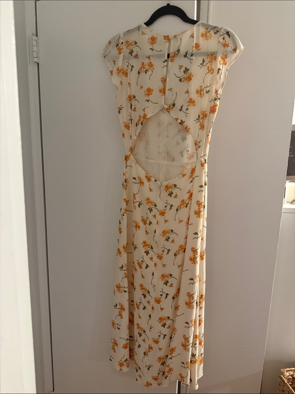 Reformation Cream Floral Midi Dress with Yellow-Orange Blooms - Picture 4 of 4